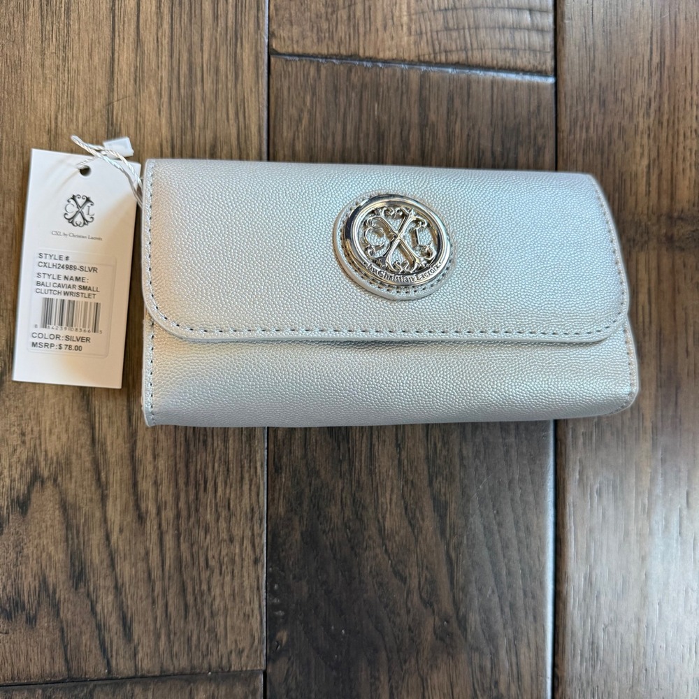 CXL‎ by Christian Lacroix NWT Silver Bali Caviar Small Clutch Wristlet